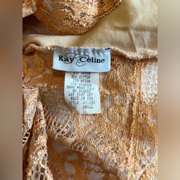 Vintage Kay Celine Bodycon Peach Lace Top Size Small NWOT New Condition - Picture 7 of 7